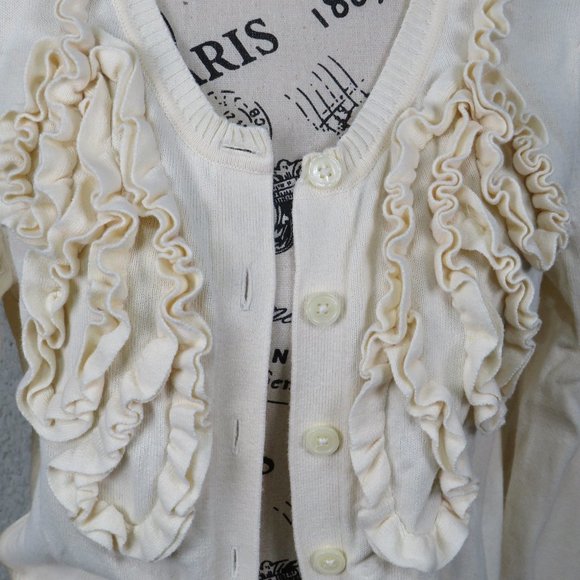Van Heusen*Women's Long Sleeve Button Down Ruffled Design Cardigan Sweater~Small - Picture 3 of 9